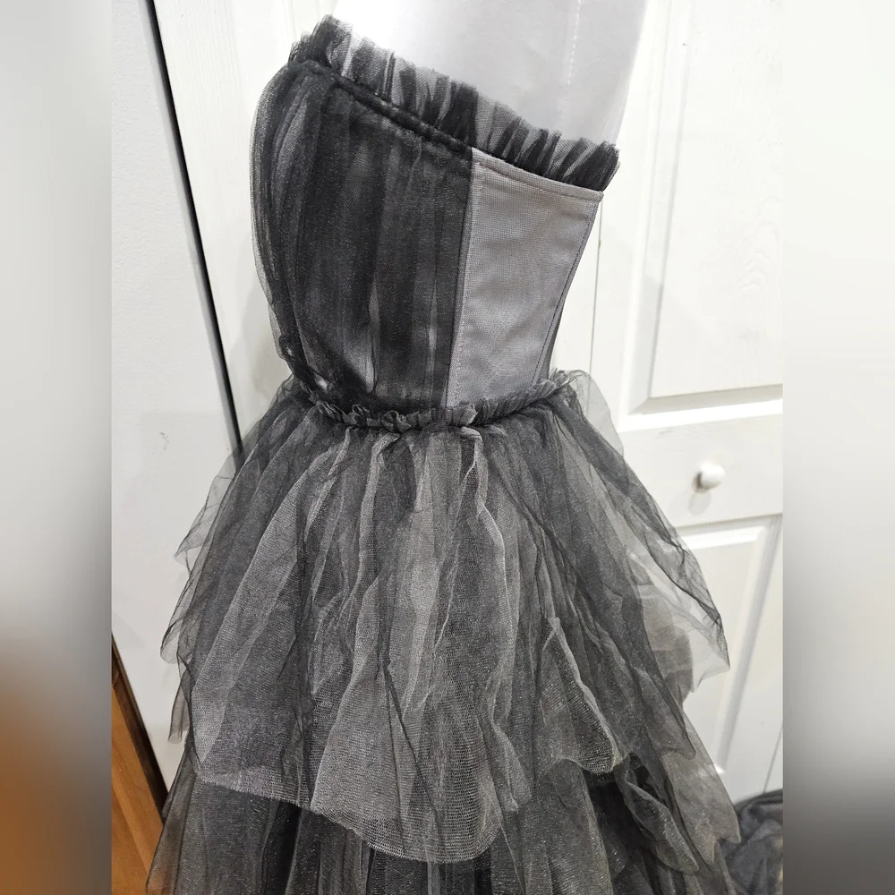 Dolls Kill Unholy Dramatic Flair Tiered Black Gray Tulle Maxi Dress Gown S - Picture 12 of 16
